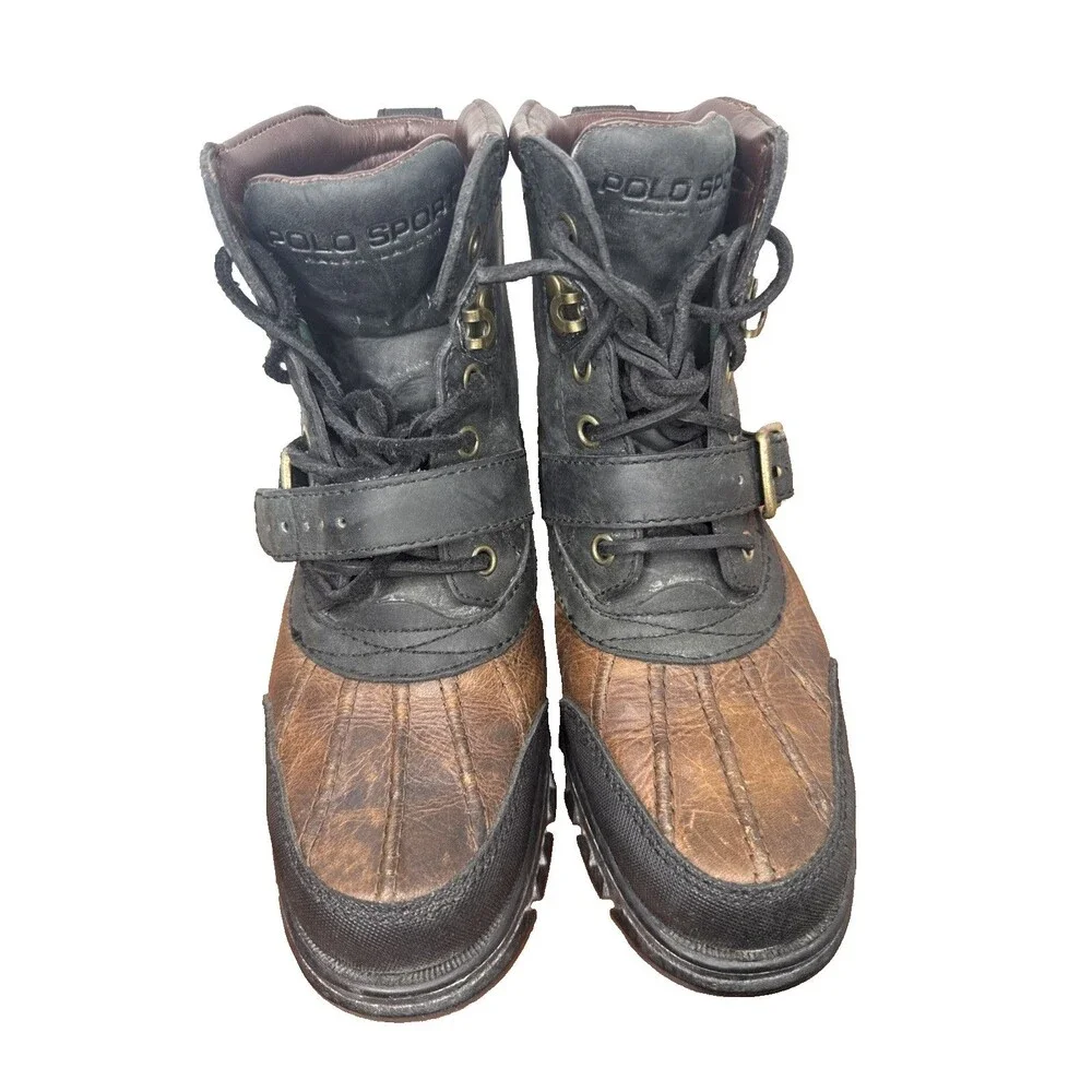 Polo Ralph Lauren Polo Sport Mens Leather Duck Boots Brown Size 7 B Mid Calf